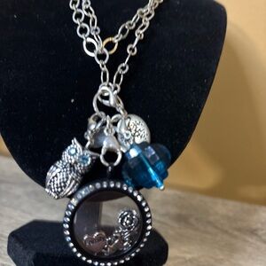 Ocean Floating Charm Locket Necklace: Stainless Steel, Crystal & Pearl 30 In Nec